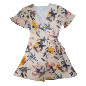 Watercolor Floral Wrap Dress Flutter Sleeve Romantic BCBGeneration Size Small